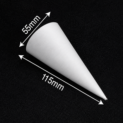 115 mm height by 55 mm rim custom paper cone sleeve with a 34-degree taper, dimension reference.