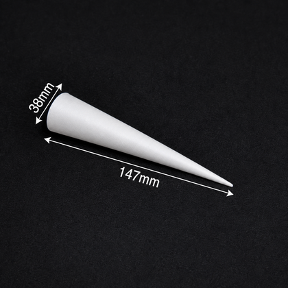 147 mm height by 38 mm rim custom paper cone sleeve with a 16-degree taper, dimension reference.