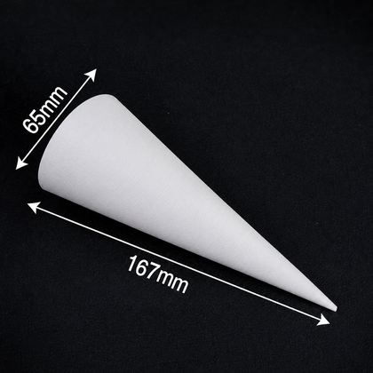 167 mm height by 65 mm rim custom paper cone sleeve with a 22-degree taper, dimension reference.