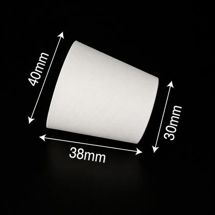 38 mm height by 40 mm rim custom paper cone sleeve with a 22-degree taper, dimension reference.