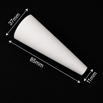 85 mm height by 37 mm rim custom paper cone sleeve with an 18-degree taper, dimension reference.