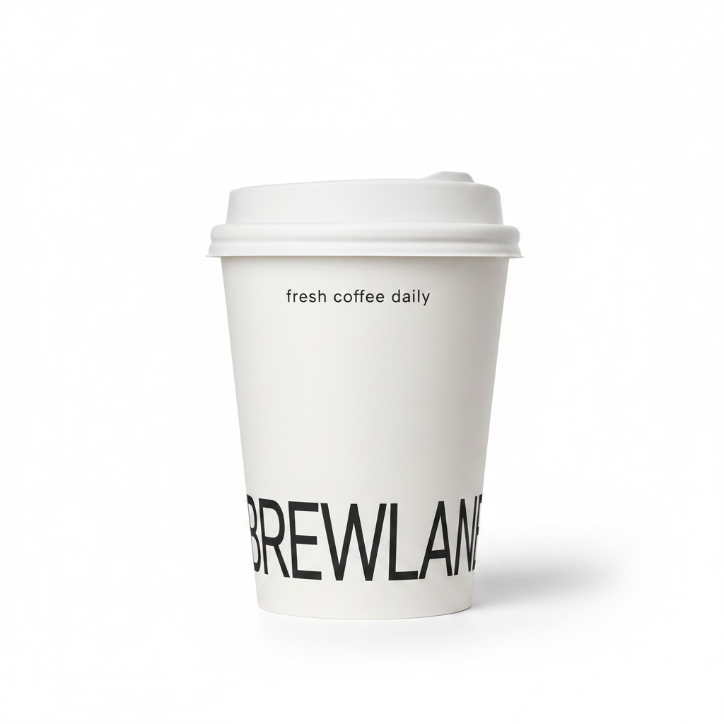 Handheld custom paper hot cup with logo and lid for branded takeaway coffee packaging