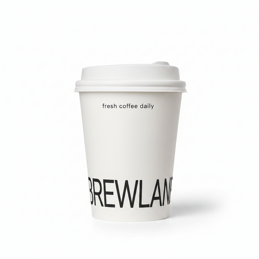 Handheld custom paper hot cup with logo and lid for branded takeaway coffee packaging