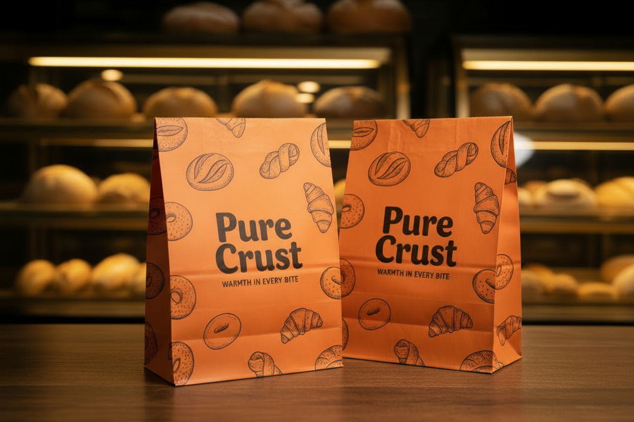 Custom logo printed kraft paper bag for branded food packaging
