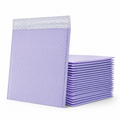 Purple color option reference for custom matte bubble mailers with padded bubble texture and seal strip.