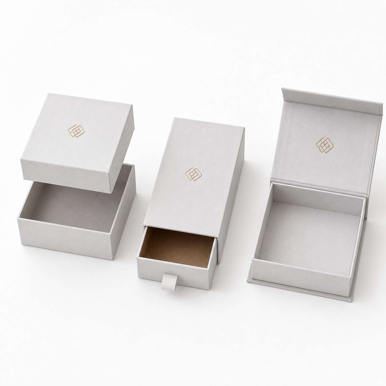 Custom rigid gift box structure options including lid drawer and magnetic closure boxes
