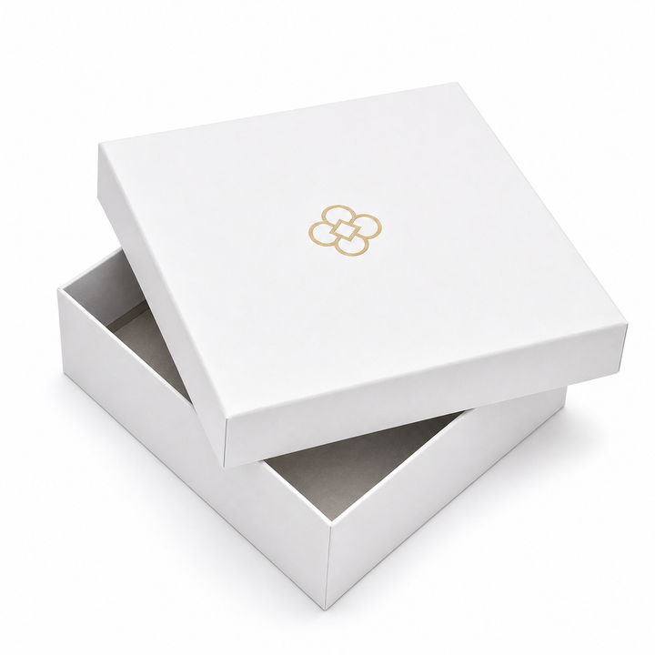 Custom rigid gift box with logo on white background for premium packaging
