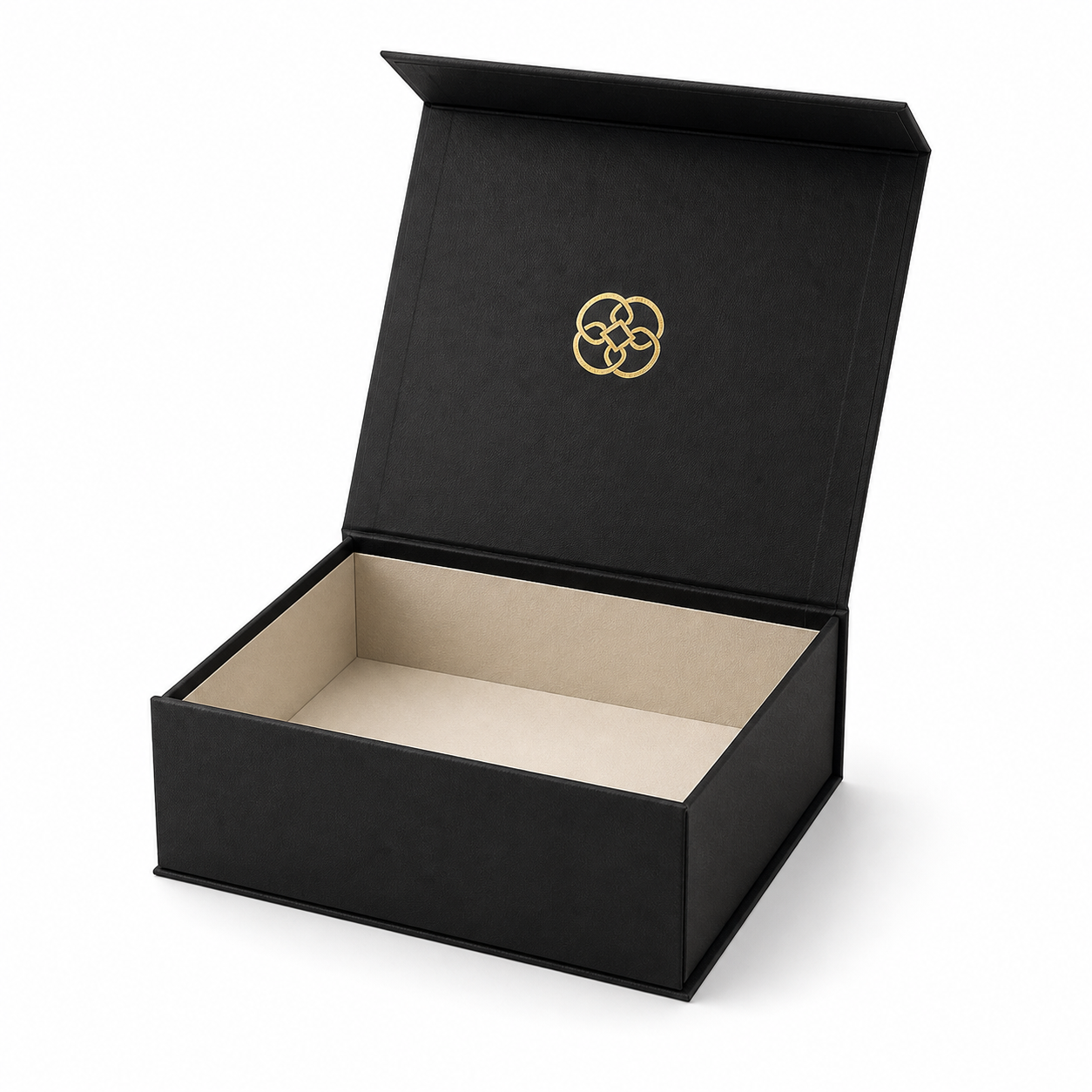 Custom rigid gift box with logo on white background for premium packaging

