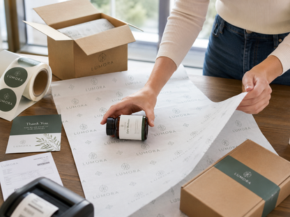 Custom roll labels and stickers used for branded ecommerce packaging