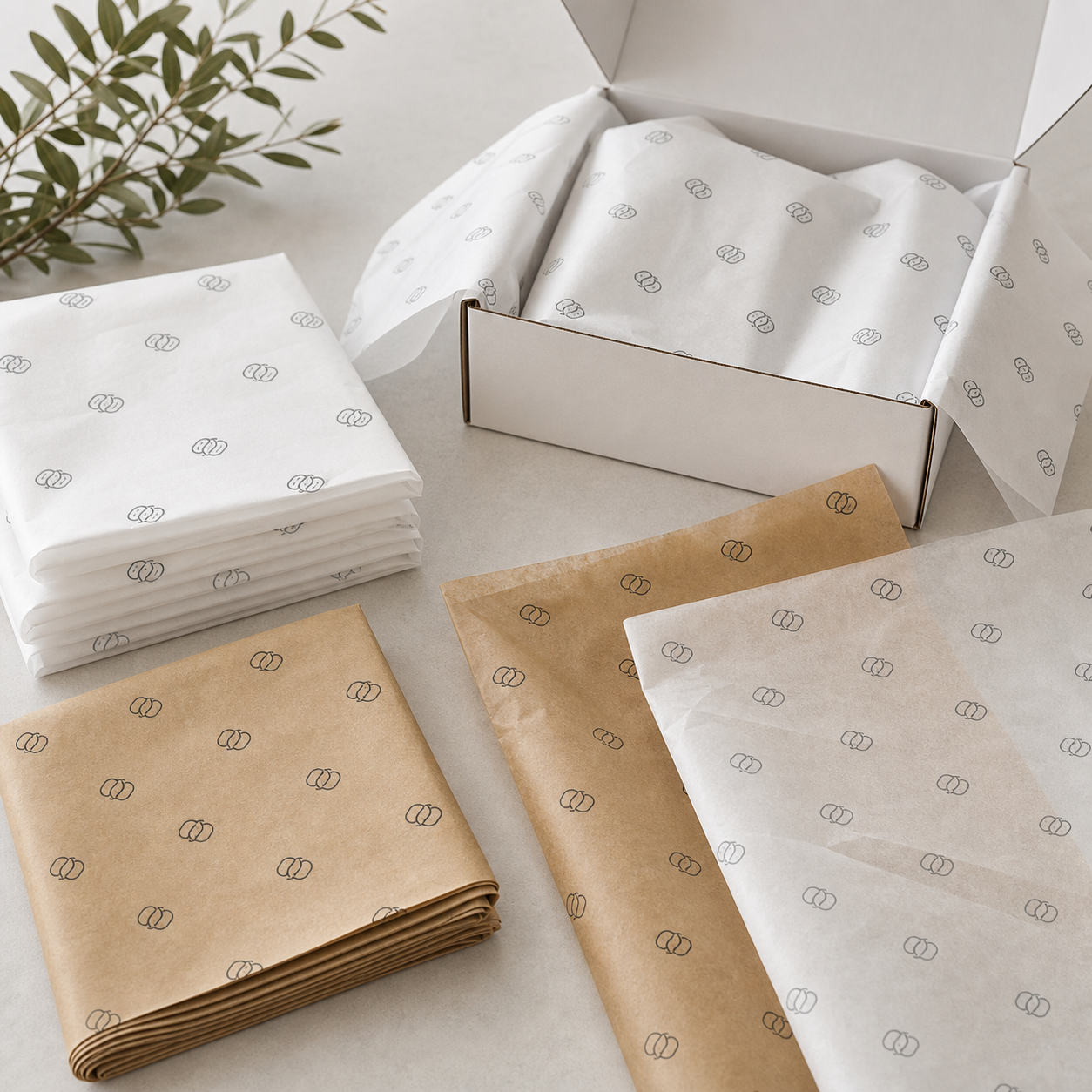 Custom tissue paper wrapping inside an ecommerce apparel packaging box
