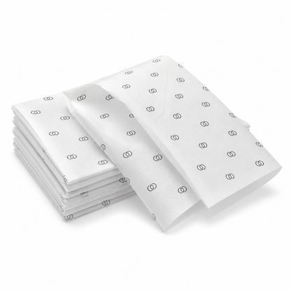 Custom tissue paper with logo on white background for retail packaging
