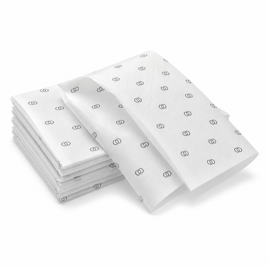 Custom tissue paper with logo on white background for retail packaging
