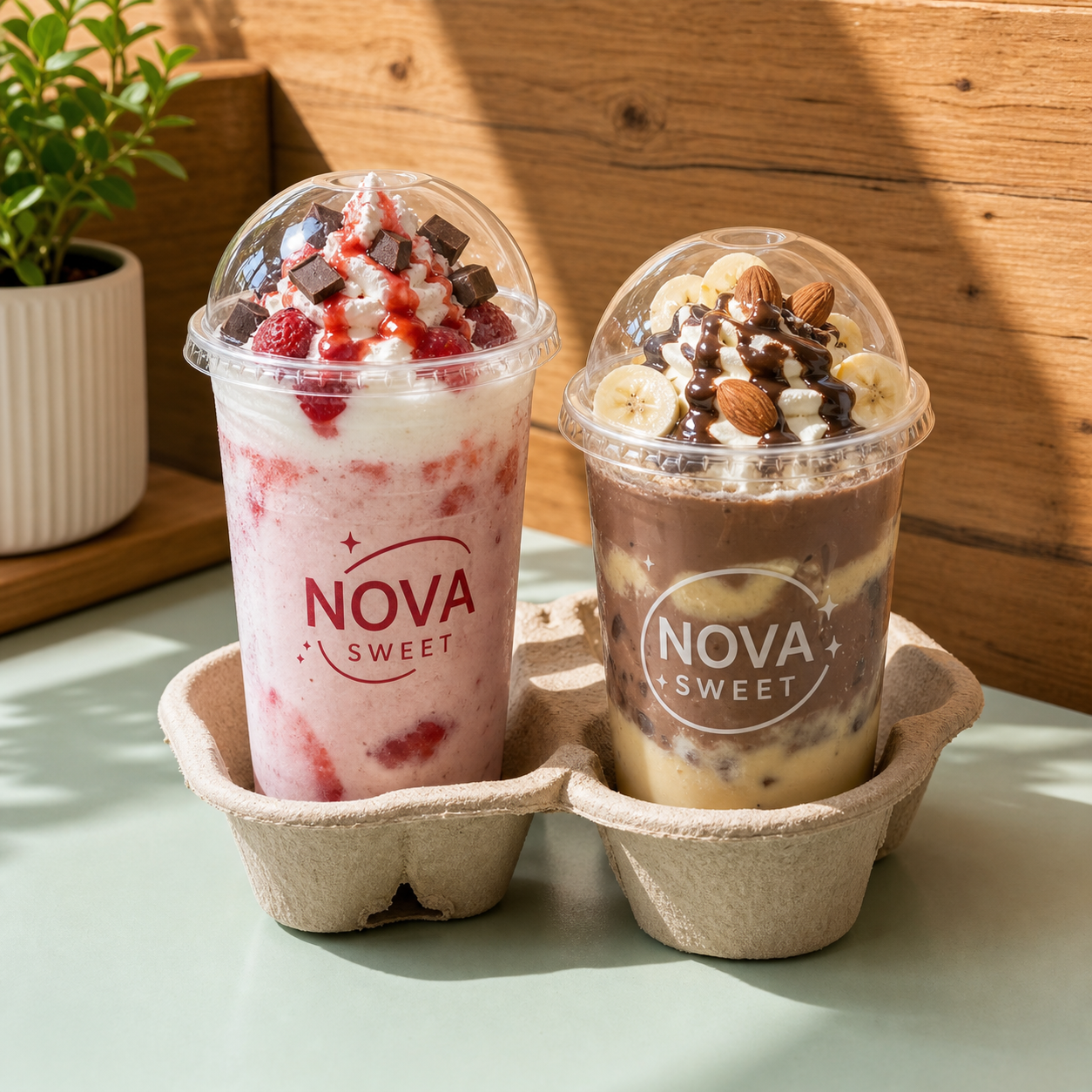Custom U-shaped PET cups with printed logos for dessert drinks, boba tea, and cafe takeout