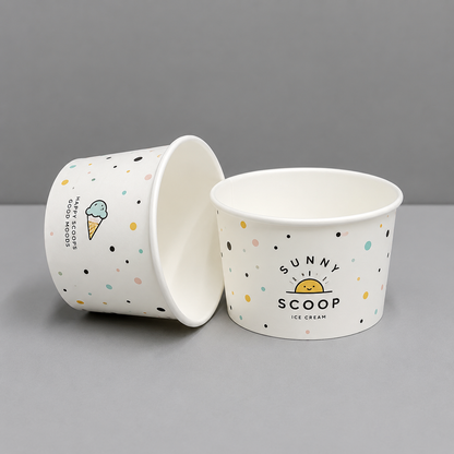 Custom white paper bowl blank and logo print examples for food packaging