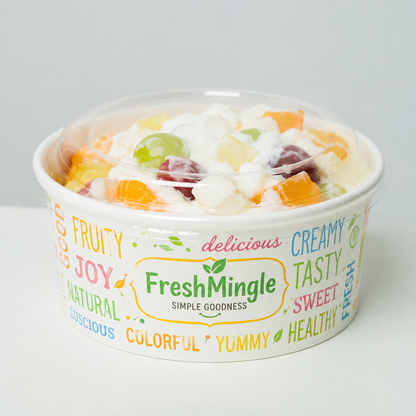 Custom white paper bowl with full color logo print for yogurt dessert and cold food packaging