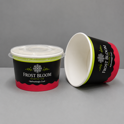 Custom white paper bowls with lids for branded salad and prepared meal packaging