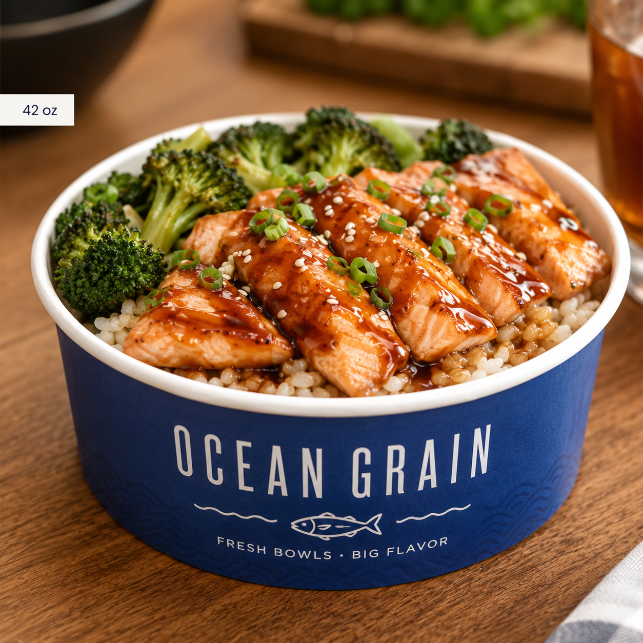 Custom white paper meal bowl with logo print for grain bowls and prepared food packaging