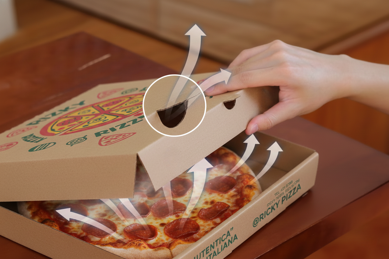 Durable corrugated pizza box designed for delivery with strong load-bearing structure
