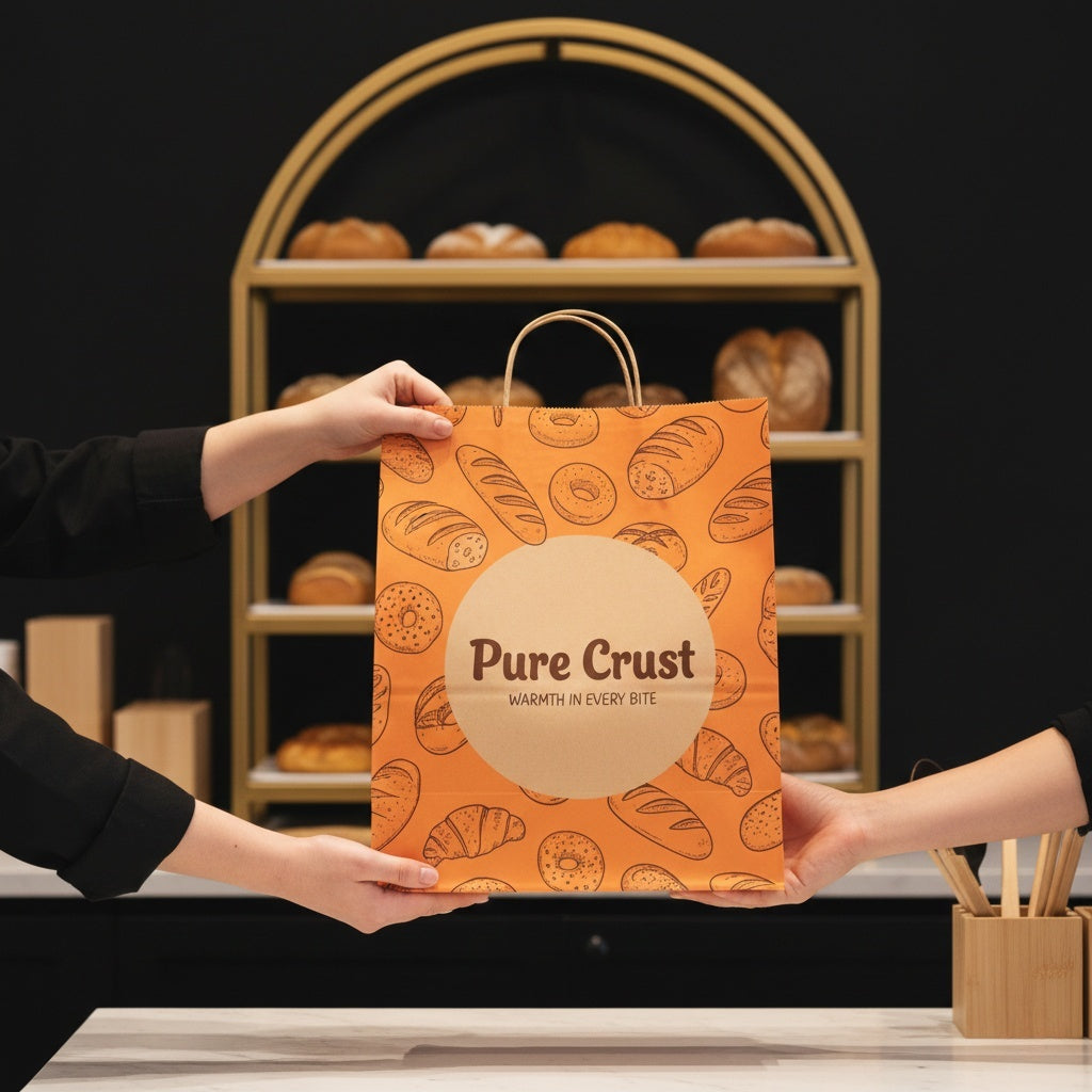 Durable eco-friendly paper bag material for reusable branded takeaway packaging
