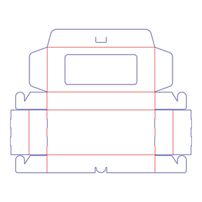 Dieline for a shallow flip-top bakery box with an attached window lid and locking corner tabs.