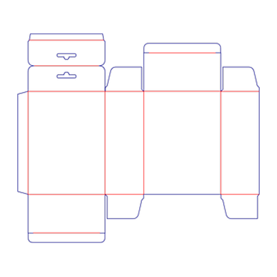 Dieline for a tall folding carton with a reinforced header tab and Euro-slot hanger opening.