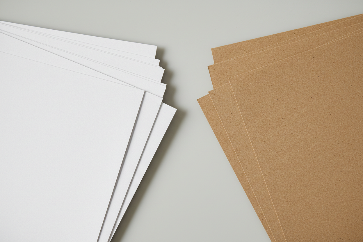 Kraft paper and white cardboard materials used for custom printed paper bags
