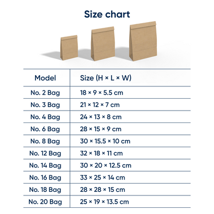 Kraft paper bag size and structure view for takeaway food packaging