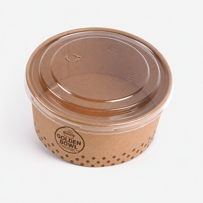 Kraft paper bowl with clear PP lid for soup salad and takeout meals