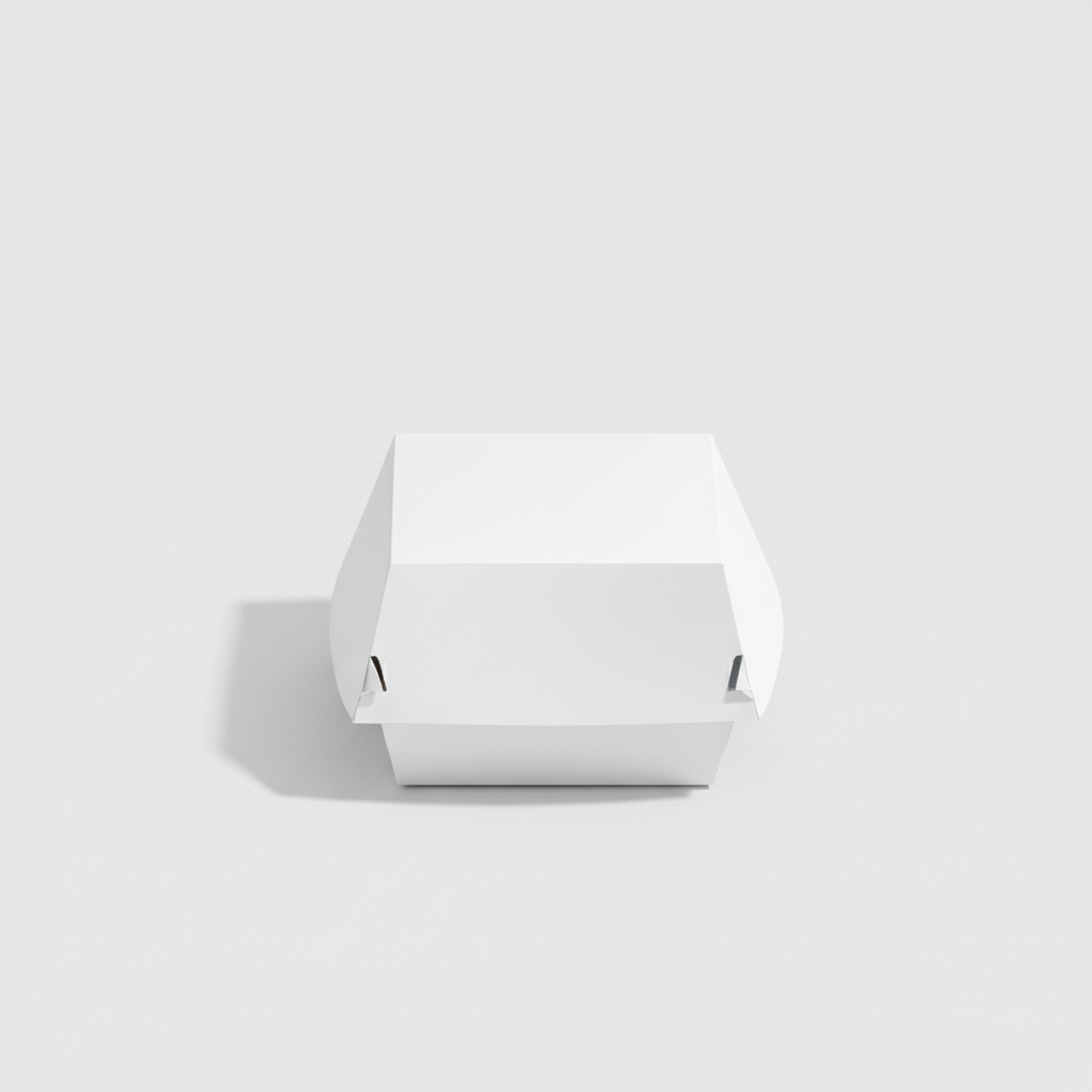 One-piece foldable burger box design showing structure and dimensions for fast food packaging
