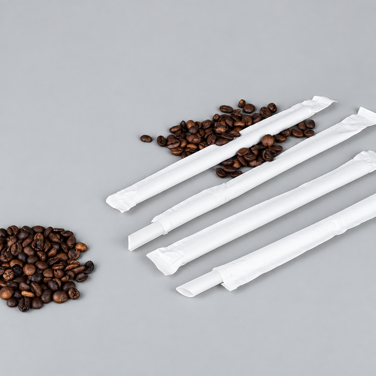 PLA drinking straws for cold cups — 6mm and 11mm diameter, 1,000-count cartons for iced coffee, boba, and smoothie service.