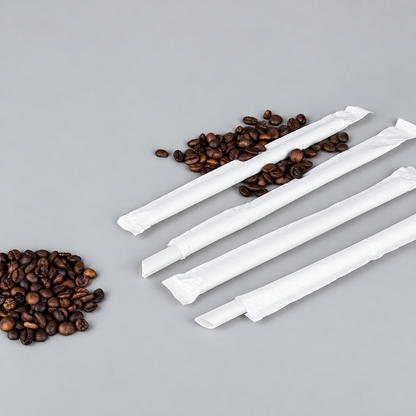 PLA drinking straws for cold cups — 6mm and 11mm diameter, 1,000-count cartons for iced coffee, boba, and smoothie service.