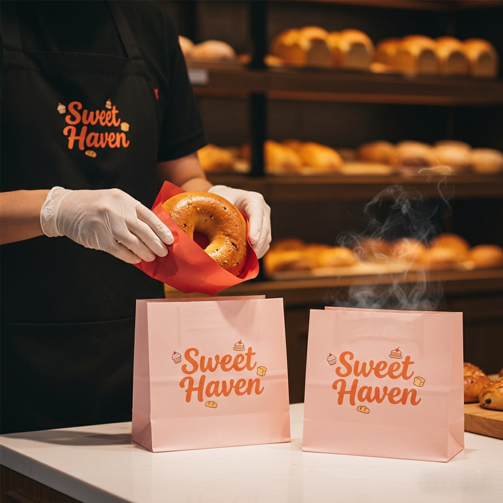 Self-standing kraft paper bag design for food takeaway and delivery packaging
