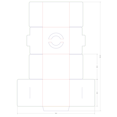Dieline for a square paperboard cake carrier box with a built-in handle.