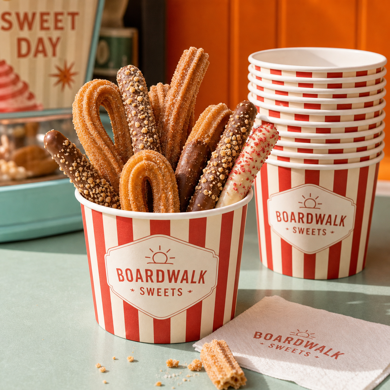 Stackable custom paper ice cream cups with logo for dessert shops, bakeries, and takeout snacks