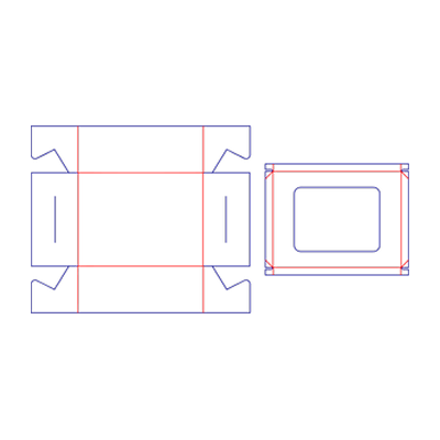 Dieline for a two-piece paperboard cake box with a clear window opening in the lid.